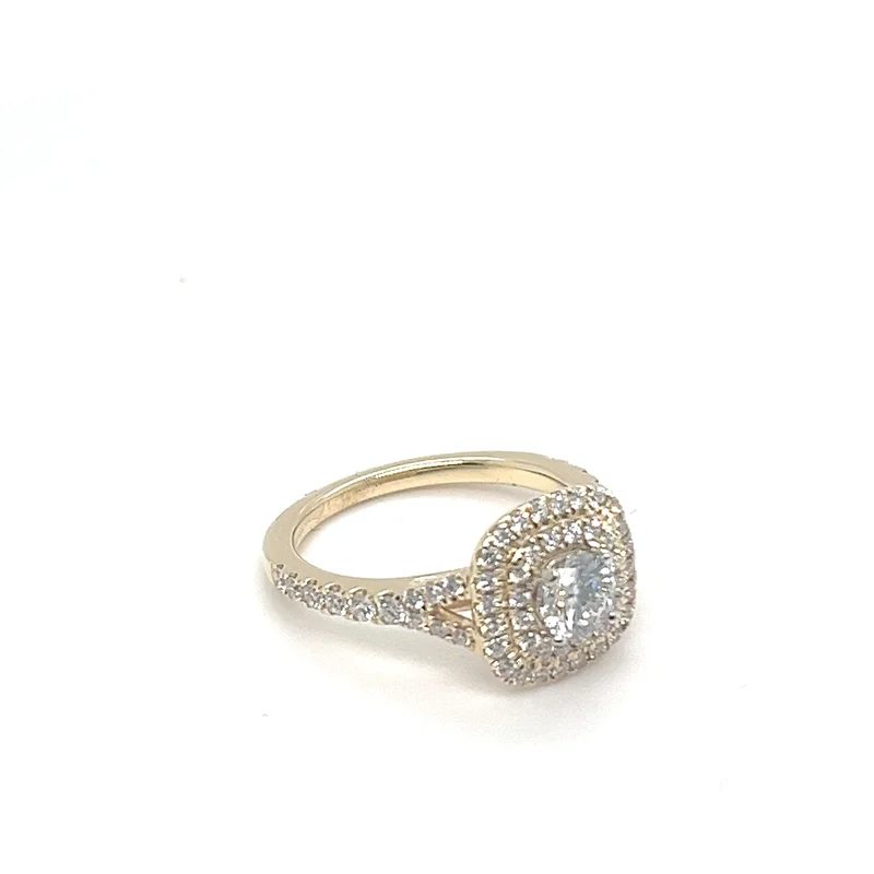 0.51CT BR J-SI2 NCT NO CERT DIA/ 14KYG BR 0.66CTW CUSHION SPLIT SHANK DBL HALO ENG RING