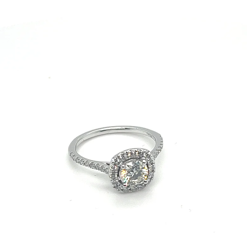0.62CT BR I-VS2 DIA / 14KWG BR 0.30CTW DIA CUSHION HALO ENG RING