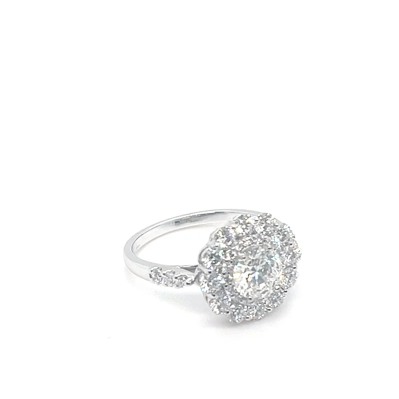 0.95 CT I-SI2 BR NCT /PLATINUM DOUBLE FLORAL HALO ENG RING