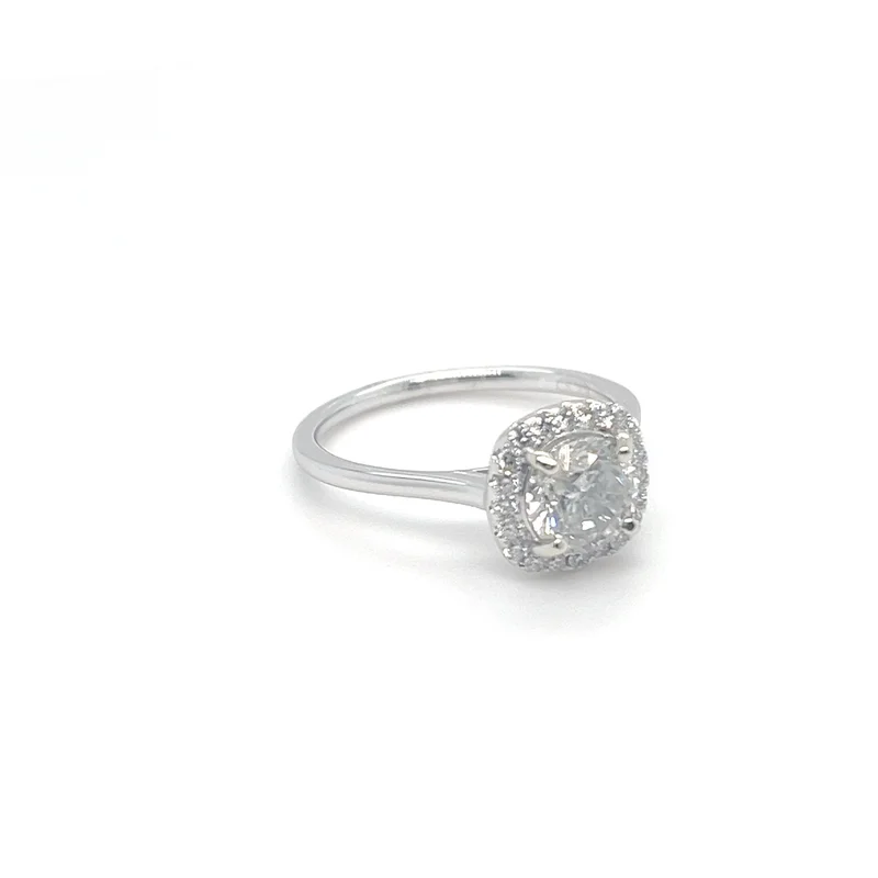 1.00CT BR J I1 DIA/14KWG 0.18CTW BR DIA PALIN SHANK CUSHION HALO ENG RING