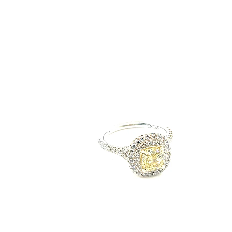 1.19 CT CUS FY- VS1 GIA/ 18KWG &YG BR 0.61CTW DOUBLE HALO SPLIT SHANK ENG RING. 5.74 X 5.43 X 4.0