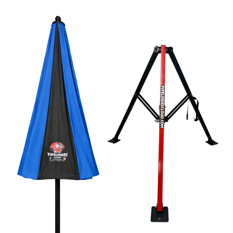 10' Umbrella & Tri-Pod Stand Set Blue: Flame Resistant