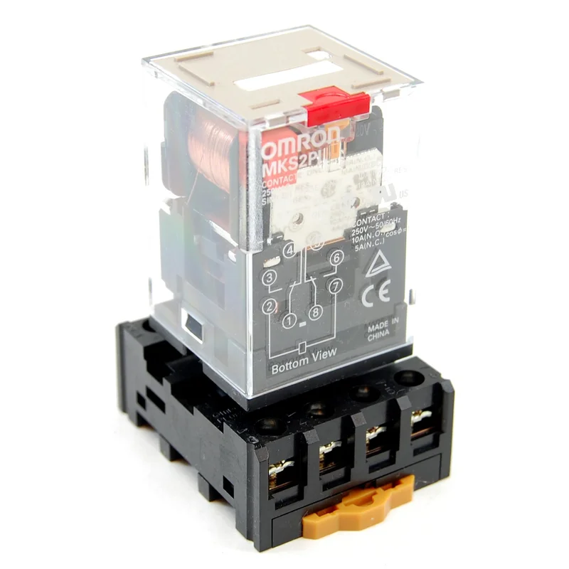 10A 8-pin 2-pole ice cube plug-in relay with socket, 110-120V AC coil
