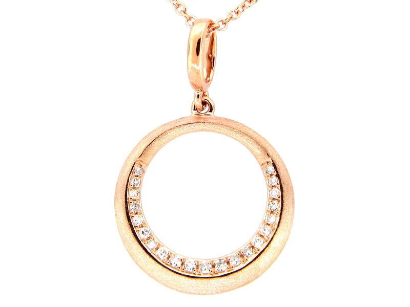 14KRG 0.10CTW BR DIA OPEN CIRCLE SATIN FINISH PENDANT NECKLACE
