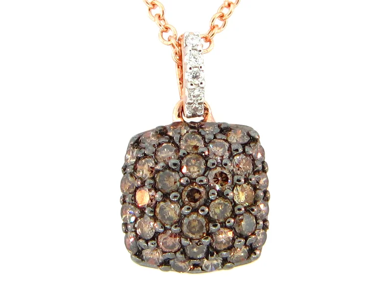 14KRG 0.38CTW BR AND BRWN DIA CUS CLUSTER PENDANT NECKLACE