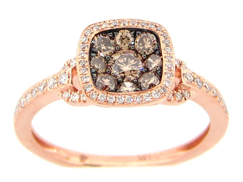 14KRG 0.56CTW BR AND BRWN DIA CUS CLUSTER W HALO FASHION RING