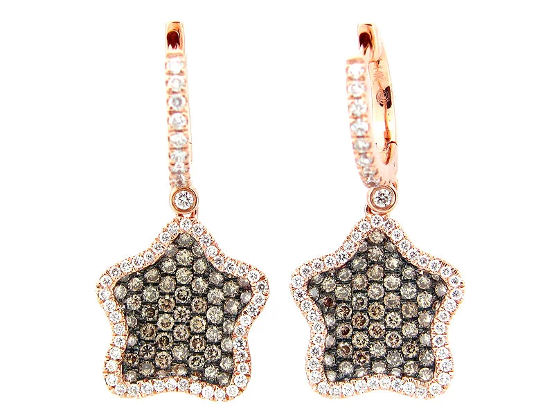 14KRG 1.52CTW BR DIA AND BRWN STAR DROP HALO EARRINGS