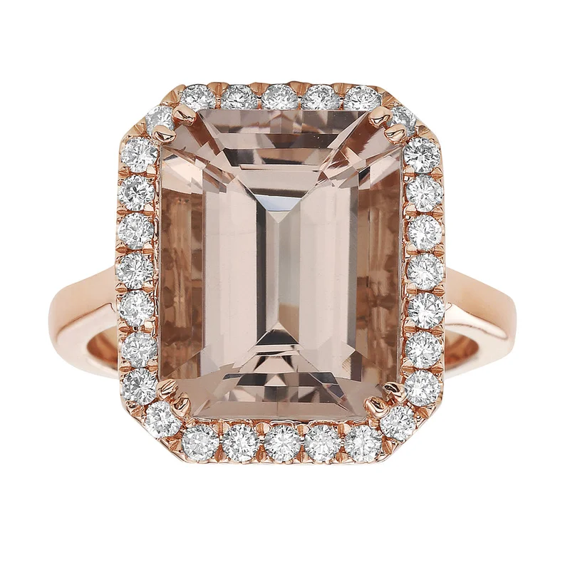14KRG 6.49CT MORGANITE AND 0.40CTW BR DIA HALO RING