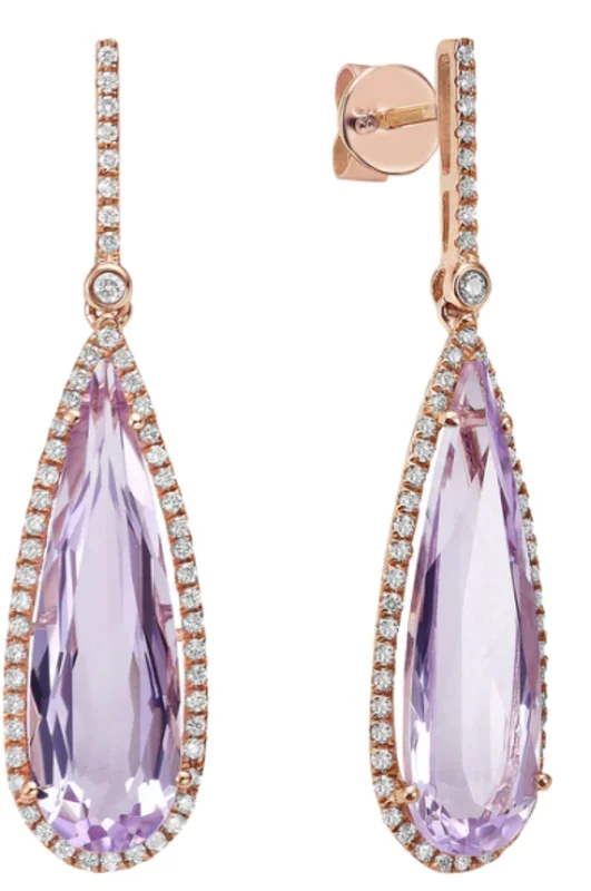 14KRG 9.26CTW ROSE DE FRANCE AND 0.48CTW BR DIA HALO DROP EARRINGS