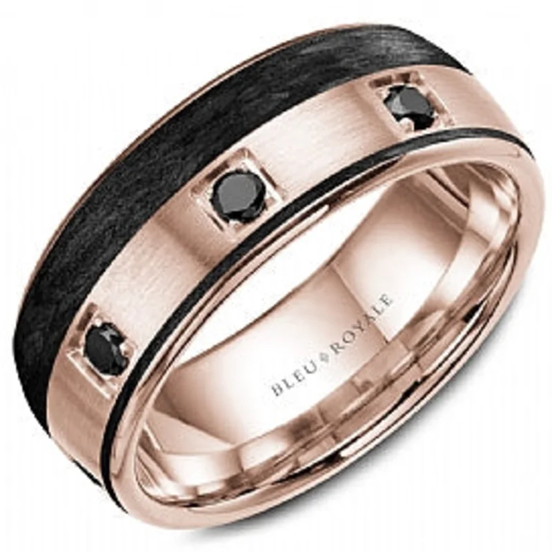 14KRG BR 0.44CTW BLK DIA & CARBON WEDDING BAND. 8.5MM WIDE 8=0.44