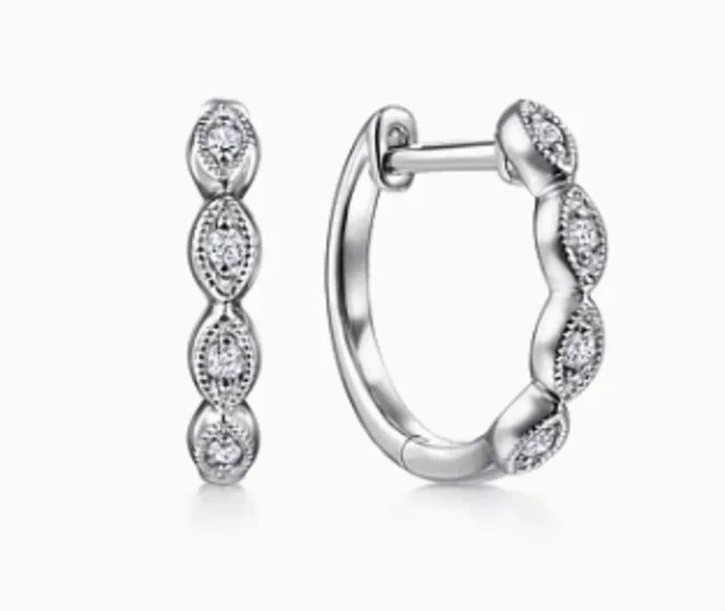 14KWG 0.06CTW BR DIA MILGRAIN HUGGIE HOOP EARRINGS SERIAL#S1702015
