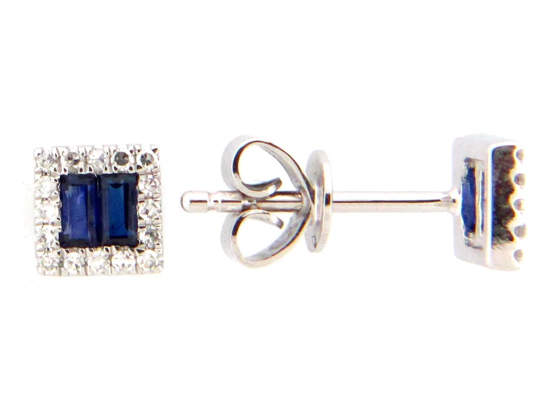 14KWG 0.10CTW BR DIA 0.25CTW SAPPHIRE BAGUETTE HALO STUDS