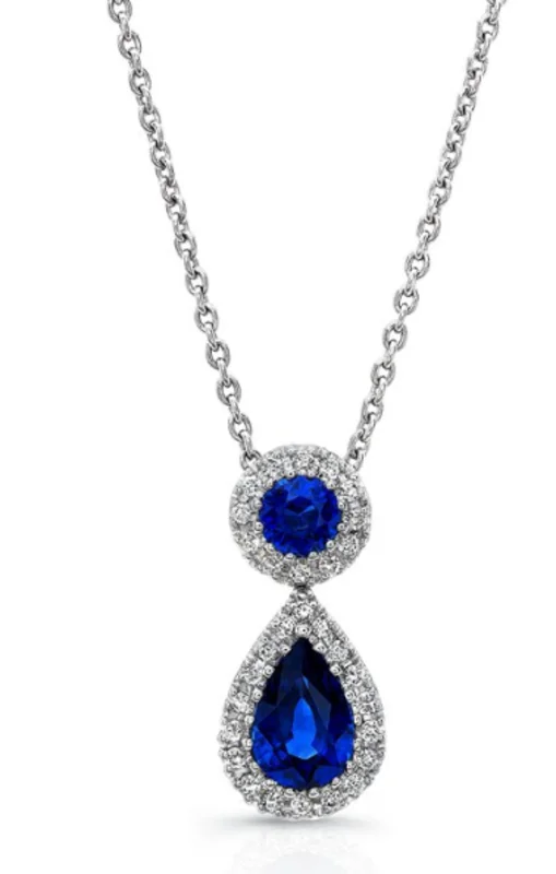 14KWG 0.10CTW BR DIA & 0.75CTW SAPPHIRE BR& PS DROP PENDANT W CHAIN    30 BR DIA  1 BR SAPPHIRE  1