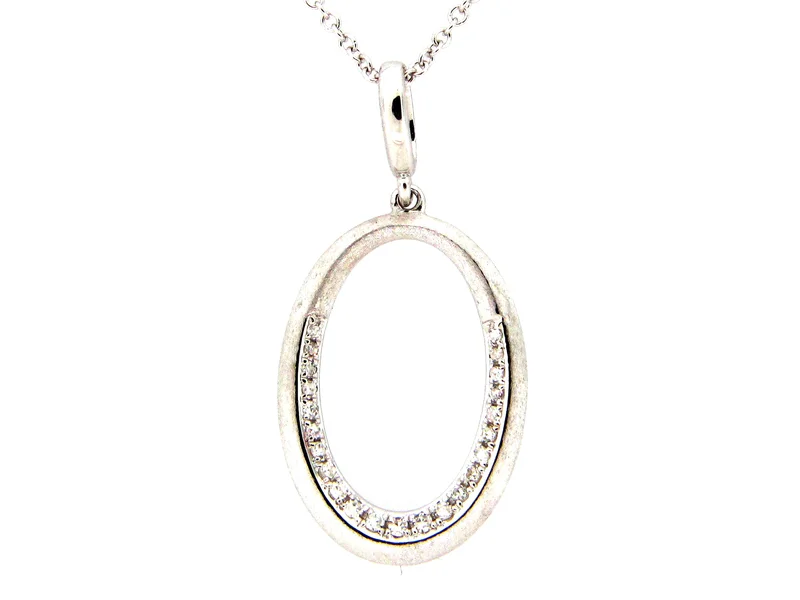 14KWG 0.10CTW BR DIA OVAL SHAPE PENDANT WITH SATIN FINISH