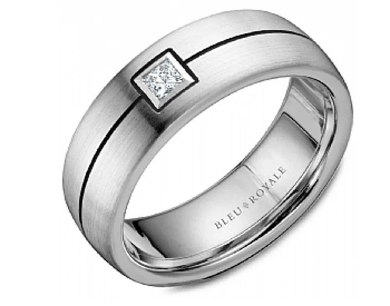 14KWG 0.15CTW PR DIA 7.5MM SANDPAPER TOP WITH ENAMEL ACCENT MENS BAND SIZE 10