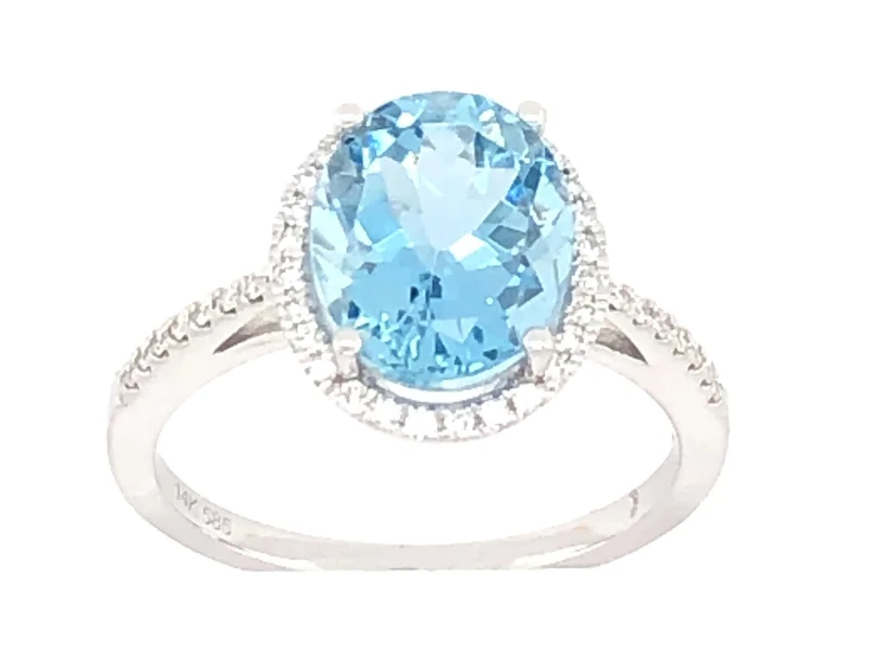 14KWG 0.16CTW BR DIA 2.76CTW OV AQUAMARINE HALO DIA SHANK RING