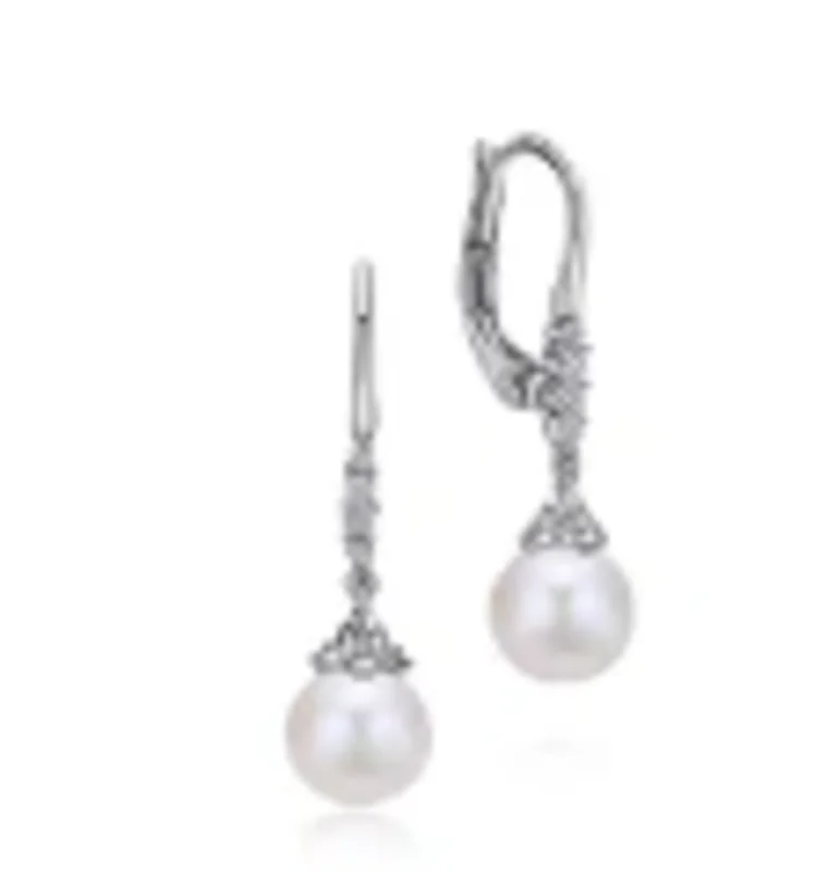 14KWG 0.16CTW PAVE DIA PEARL DROP EARRINGS    SERIAL# S739454