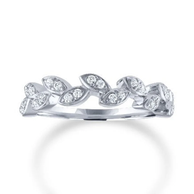 14KWG 0.20CTW BR DIA FLORAL LEAF HALFWAY BAND   SIZE 6