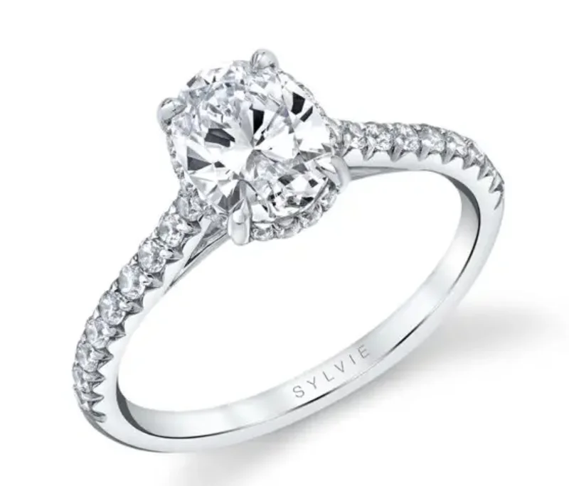 14KWG 0.31CTW BR DIA OV UNDER HALO CATHEDRAL HALFWAY DIA SHANK ENG RING