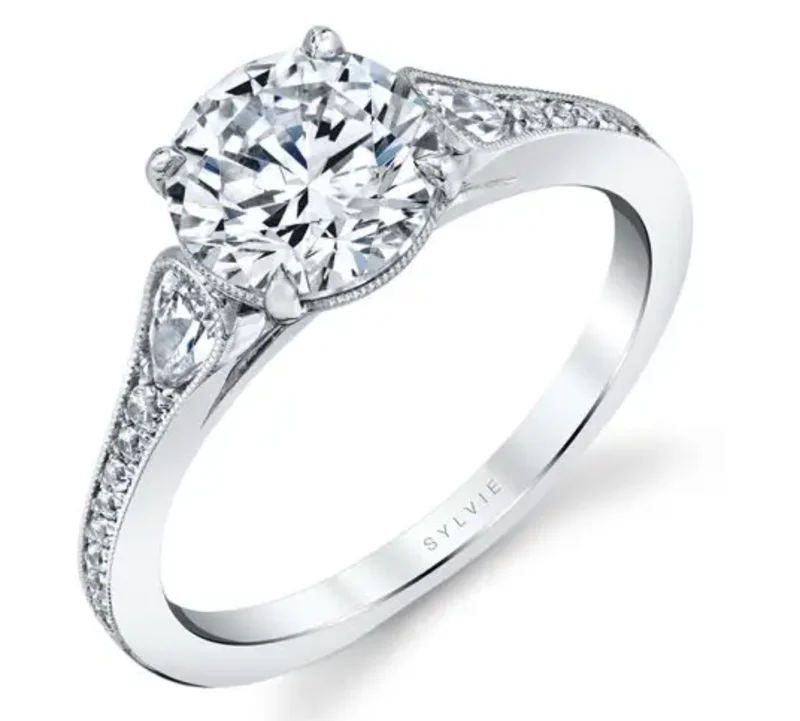 14KWG 0.32CTW BR DIA VINTAGE CATHEDRAL ENG RING  HEAD SIZE 1.50CTW BR