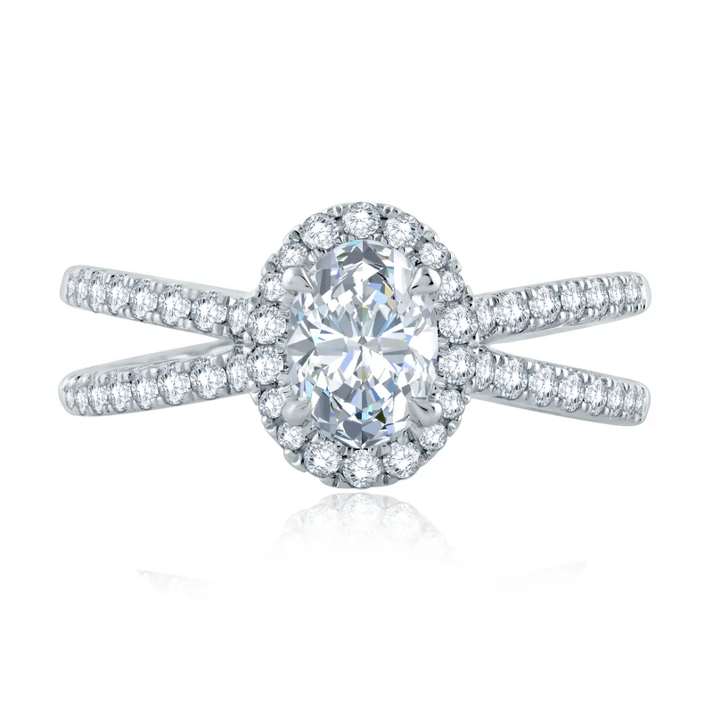 14KWG 0.55CTW BR DIA OV HALO FRENCH PAVE CRISS CROSS ENG RINGSIZE 51CT OV CZ CENTER