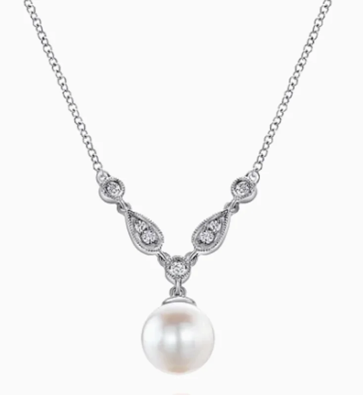 14KWG 0.55CTW FRESHWATER PEARL AND 0.08CTW BR DIA MILGRAIN DROP PENDANT   SERIAL#S1948937 C-Y
