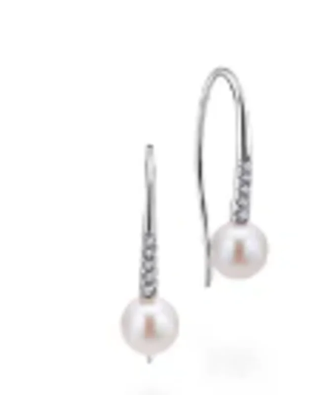 14KWG 0.63CTW FRESHWATER PEARL AND 0.08CTW BR DIA DROP EARRINGS  SERIAL#S1955480 C-Y