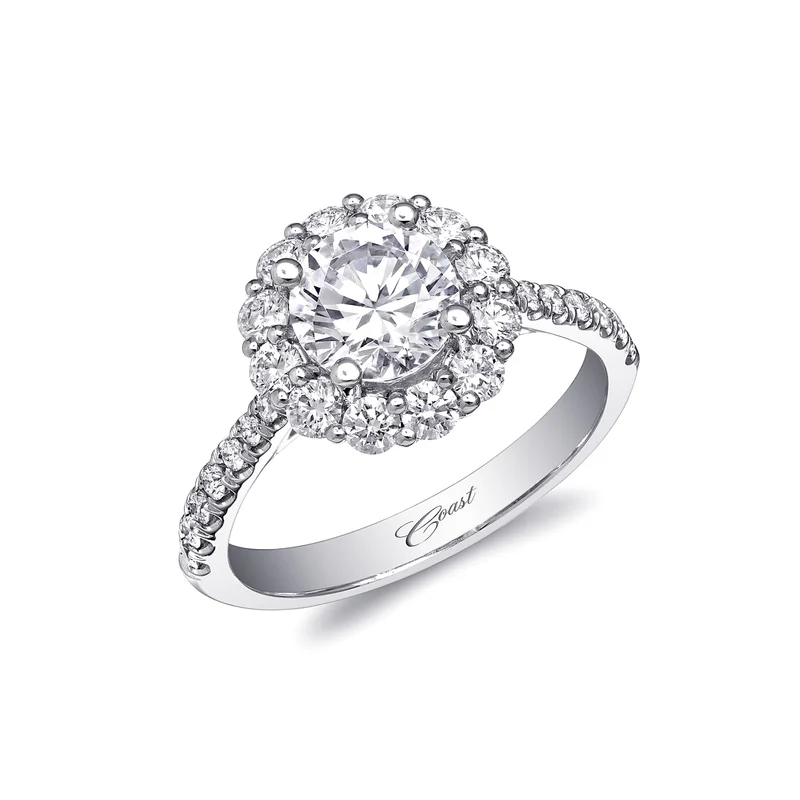 14KWG 0.69CTW BR DIA HALO CATHEDRAL GRADUATING SHANK ENG RING