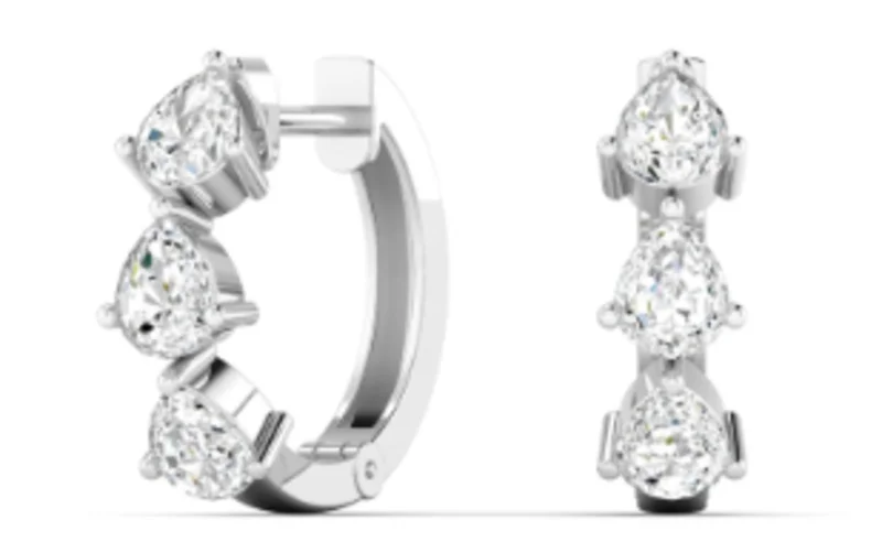 14KWG 0.85CTW PS LAB DIA 3 STONE HUGGIE HOOP EARRINGS