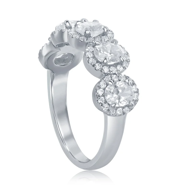 14KWG 0.95CTW BR AND OV DIA 5 STONE OV HALO FASHION RING
