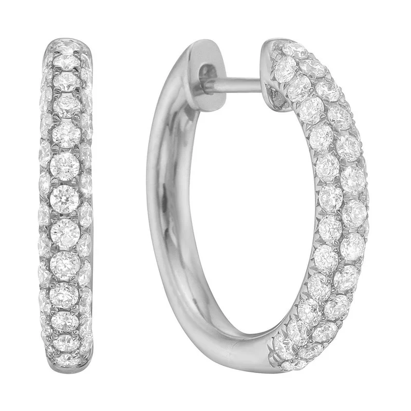 14KWG 1.01CTW BR DIA 3 ROW PAVE HOOP EARRINGS