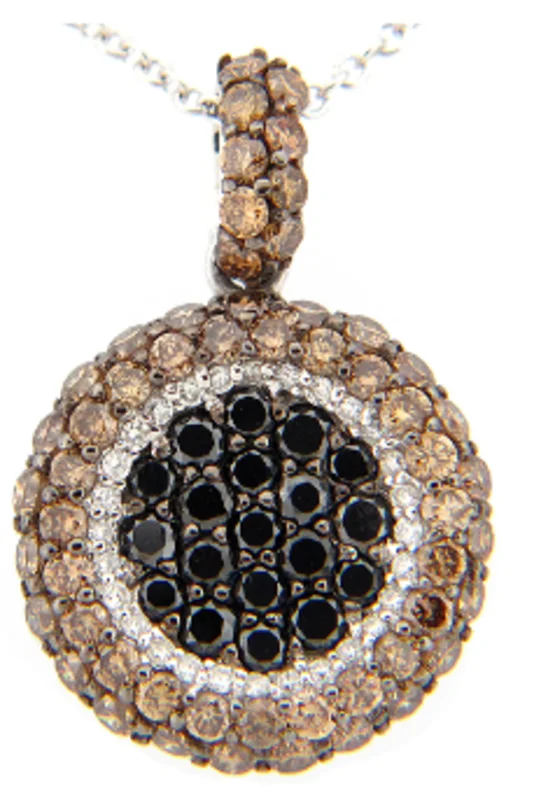 14KWG 1.25CTW BR BLK, BRWN, AND WHT DIA PAVE DBL HALO PENDANT