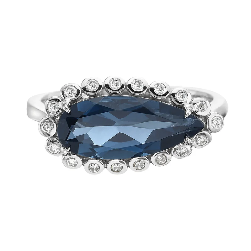 14KWG 2.61CT LONDON BLUE TOPAZ AND 0.13CTW BR DIA HALO RING