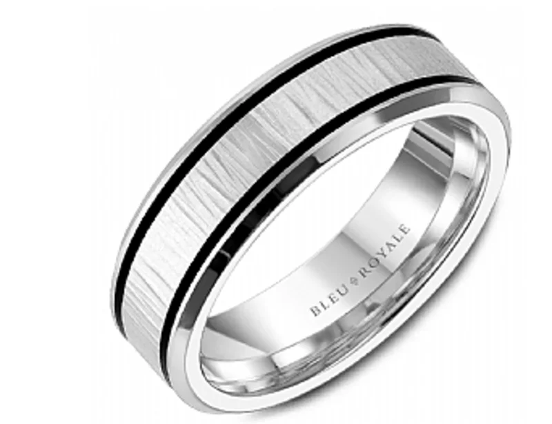 14KWG 6.5MM BARK TOP WITH FROSTED FINISH AND HIGH POLISH EDGES MENS BAND  SIZE 10