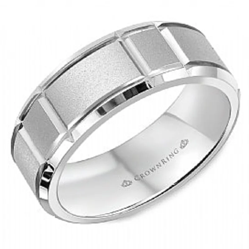 14KWG 7MM-1.7MM FINE SANDBALST CTR HIGH POLSIH EDGES BAND