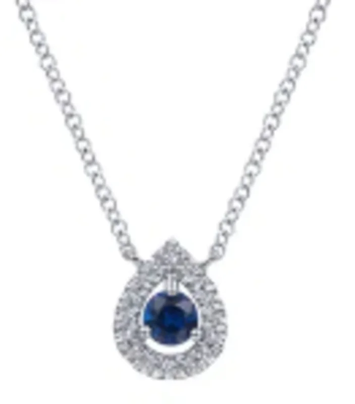 14KWG BR 0.08CTW & 0.21CTW SAPPHIRE PEAR SHAPED PENDANT S#1074453.