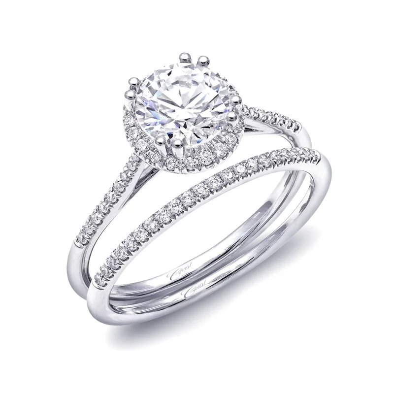 14KWG BR 0.15CTW DIA ROUND HALO & BAND ENG RING.1 CT CENTER