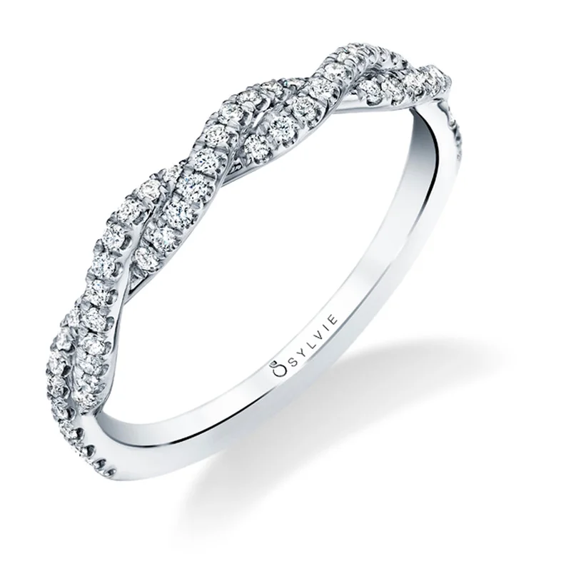 14KWG BR 0.25CTW DIA TWISTED STACKABLE  BAND.  D QUALITY