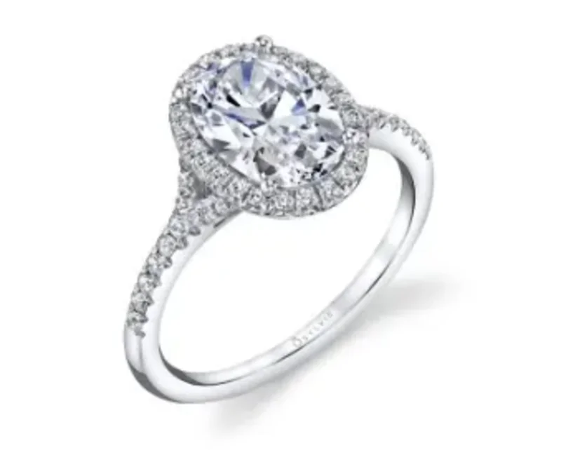 14KWG BR 0.28CTW DIA OV HALO SPLIT SHANK ENG RING. HEAD SIZE 2.00CT FOR OV
