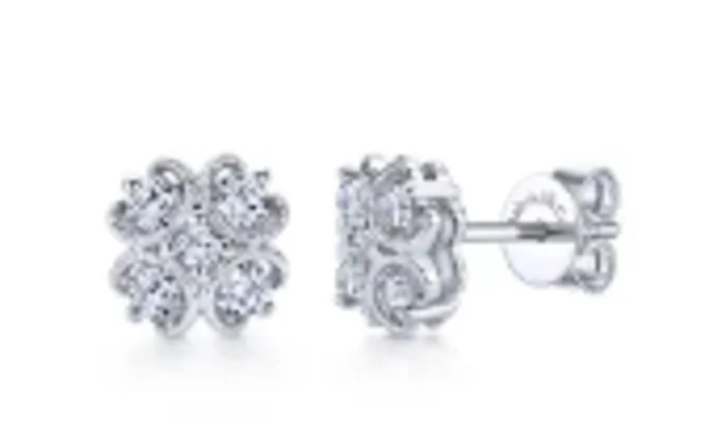 14KWG BR 0.35CTW DIA MILIGRAIN CLUSTER FLOWER STUDS.    SN:S1407653