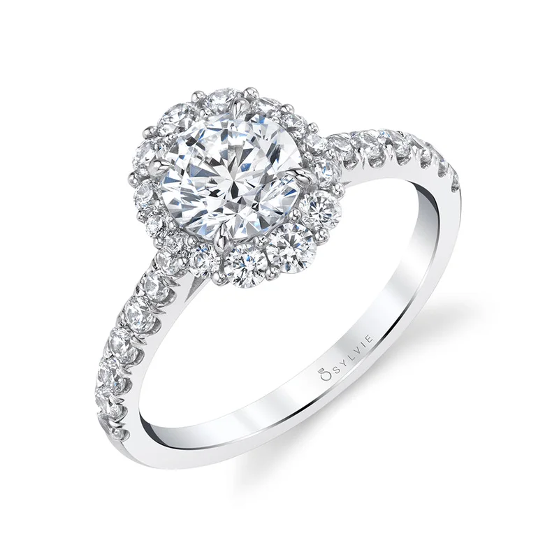 14KWG BR 0.62CTW DIA OV FLOWER HALO ENG RING.
