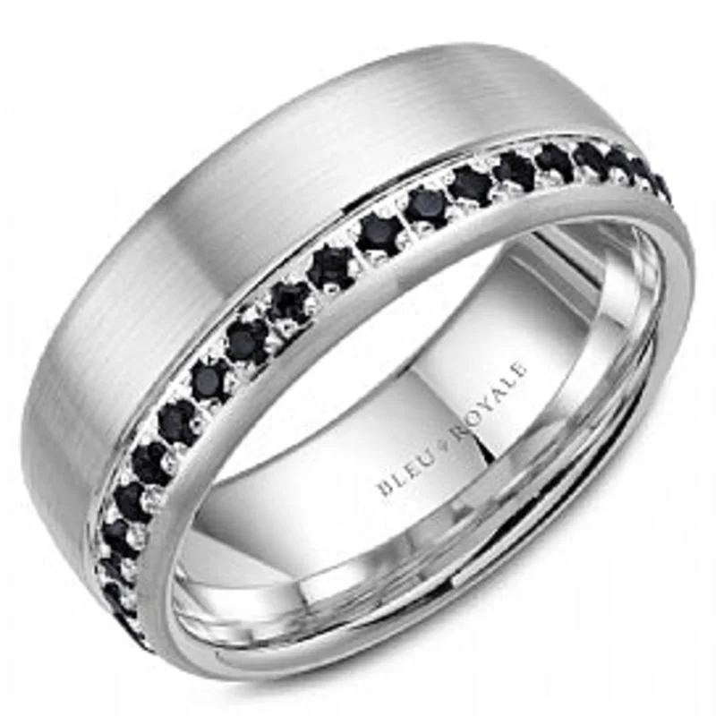 14KWG BR 0.82CTW BLK DIA SANDPAPER TOP WEDDING BAND.  8.5 MM WIDE  38=0.82