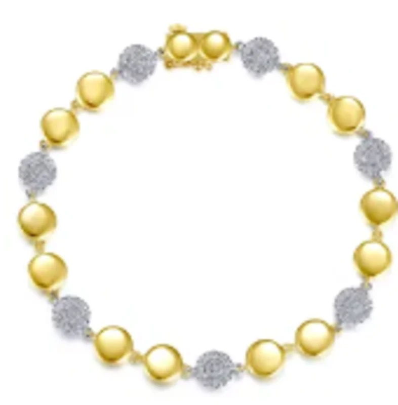 14KWG/YG 0.69CTW OF BR DIA ALTERNATING DISC WOMENS FASHION BRACELET