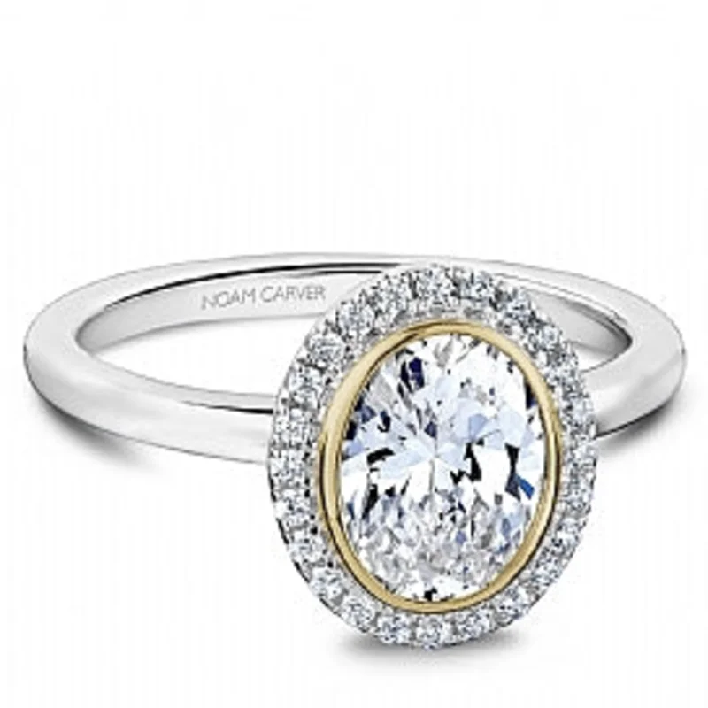 14KWG & YG BR 0.15CTW DIA OVAL HALO & PLAIN SHANK ENG RING.  1.50 CT CENTER  24=0.15