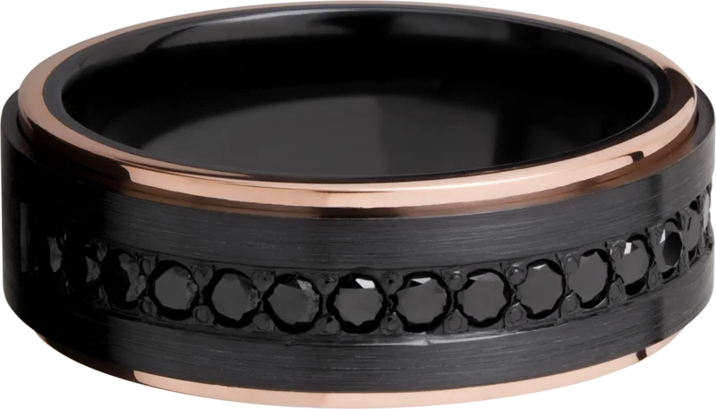 14KWG ZIRCONIUM 0.48CTW  BLACK DIAMONDS HALF WAY  SATIN/POLISH FINISH MENS BAND   SIZE 7.25