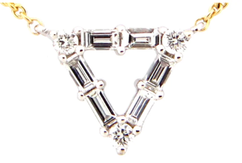 14KY/WG 0.22CTW BR AND BAGUETTE DIA OPEN TRIANGLE PENDANT
