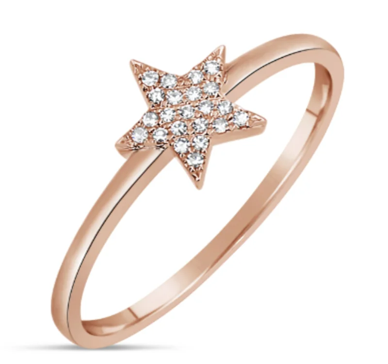 14KYG 0.05CTW BR DIA PAVE STAR RING