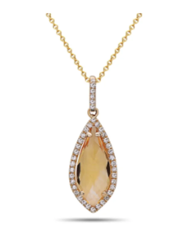 14KYG 0.10CTW BR DIA 1.13CTW MARQUISE CITRINE HALO PENDANT
