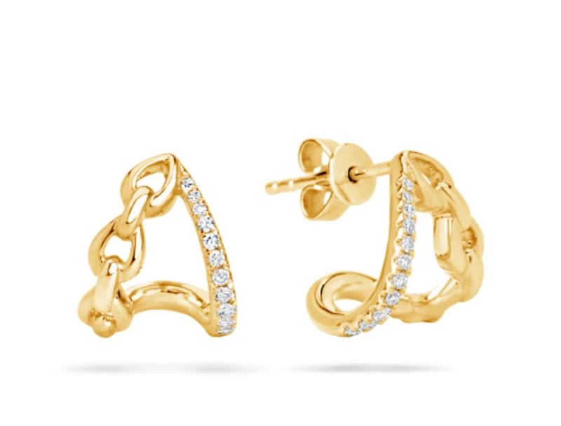 14KYG 0.12CTW BR DIA SPLIT LINK J HOOP EARRINGS