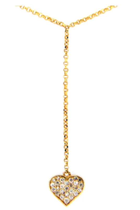14KYG 0.13CTW BR DIA PAVE HEART LARIAT CHOKER NECKLACE